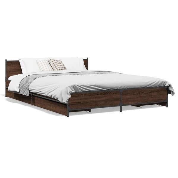 vidaXL Cadre de lit avec tiroirs sans matelas chêne marron 150x200 cm