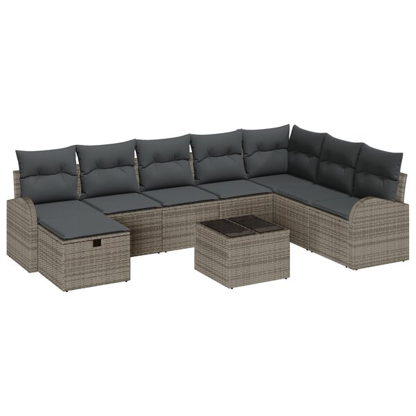 vidaXL Ensemble de Canapé de Jardin de 9 pièces avec Coussins Gris Poly Rattan