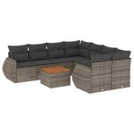 vidaXL Salon de jardin 9 Pièces avec coussins gris résine tressée