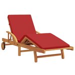 vidaXL Chaise Longue Pliante avec Roues & Coussin Rouge Bois Massif Acacia