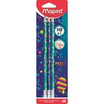 Pack 6 Crayons Papier PIXEL PARTY HB Bout Gomme MAPED