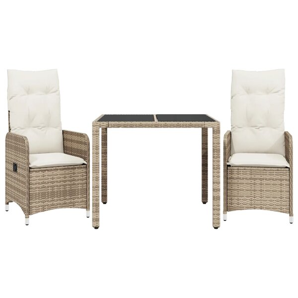 vidaXL Ensemble de bistro de jardin 3 Pièces coussins beige poly rotin