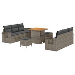 Ensemble de canapé de jardin de 9 pièces avec coussins Gris Poly Rotin Acacia