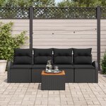 vidaXL Ensemble de Canapés de Jardin 5 Pièces avec Coussins Noir Poly Rattan Acacia