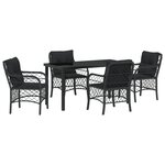 vidaXL Ensemble de repas de jardin 5 pièces avec coussins en rattan poly noir