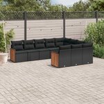vidaXL Salon de jardin 10 Pièces avec coussins noir résine tressée