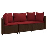 vidaXL Salon de jardin avec coussins 3 Pièces marron résine tressée