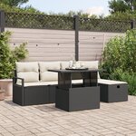 Canapé de jardin vidaXL 6 pièces noir Poly Rattan avec coussins