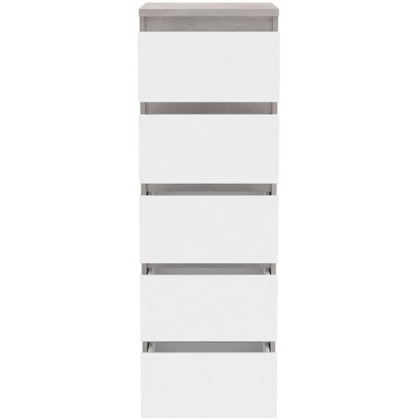 Commode CHELSEA 5 tiroirs - 41 8 cm - optique béton clair KILOX et blanc mat