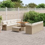 Ensemble de Canapé de Jardin 11 Pièces avec Coussins Beige Poly Rattan Acacia