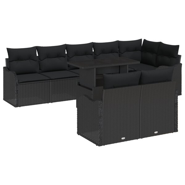 Ensemble de Canapé de Jardin en 9 pièces avec Coussins Noir Poly Rattan