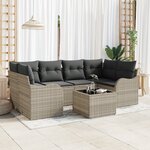 Ensemble de Canapé de Jardin vidaXL de 7 Pièces avec Coussins Gris Clair Rattan Poly