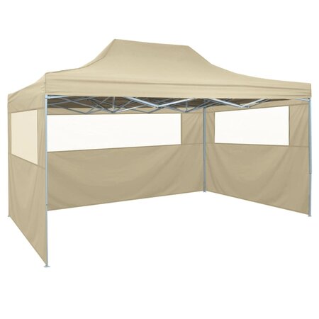 vidaXL Tente pliable avec 4 parois latéraux 3 x 4 5 m Blanc crème