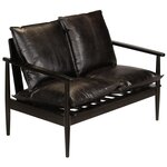 vidaXL Canapé à 2 places Cuir véritable avec bois d'acacia Noir
