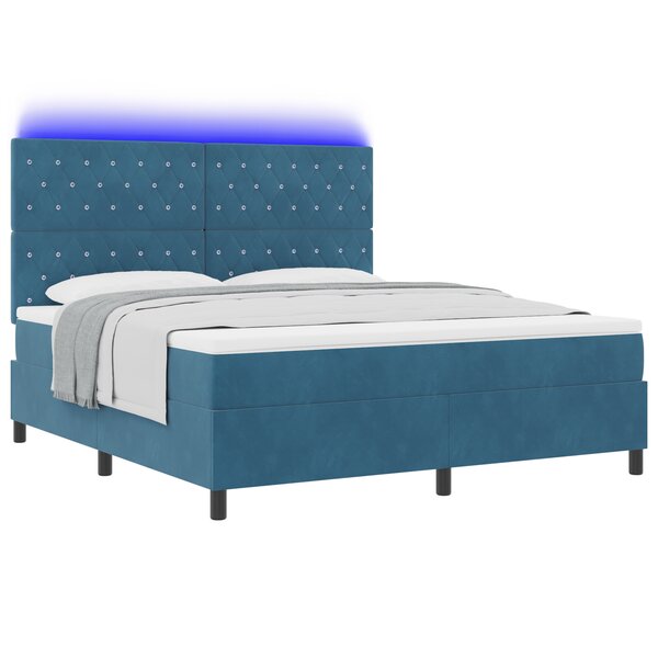 vidaXL Lit à ressort avec matelas et LED Bleu Foncé 180x200 cm Velours