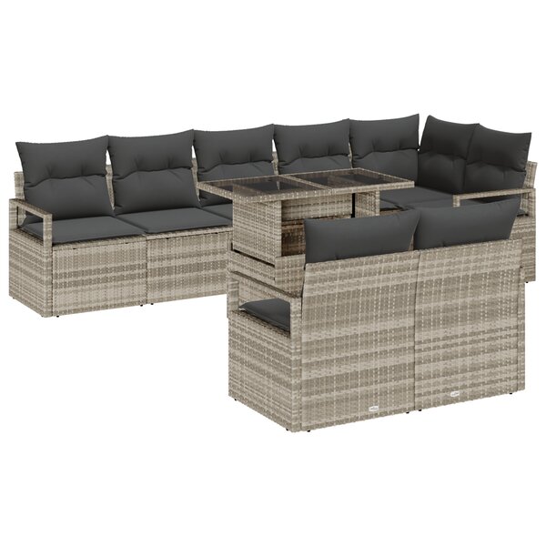 Ensemble de canapés de jardin 9 pièces vidaXL avec coussins gris clair en rattan poly