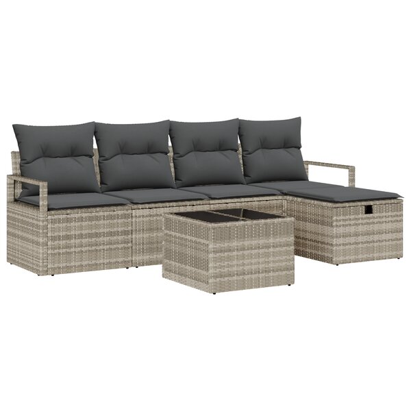 vidaXL Set de canapé de jardin 6 pièces avec coussins gris clair poly rotin