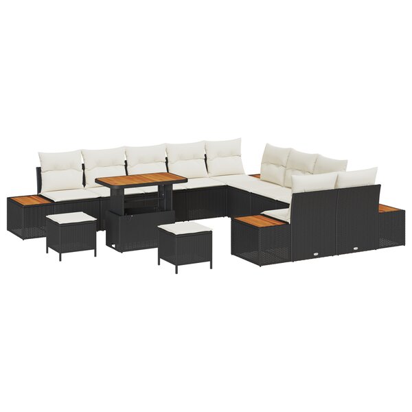 Ensemble de canapé de jardin vidaXL 13 pièces avec coussins noirs en poly rattan et acacia