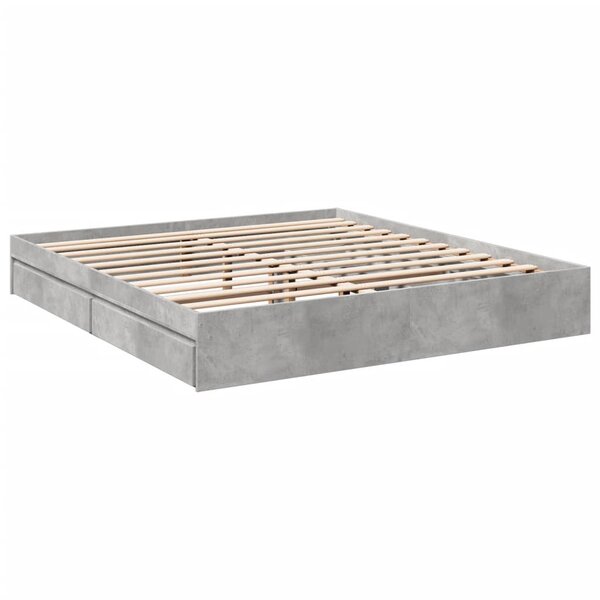vidaXL Cadre de lit à tiroirs gris béton 180x200 cm bois d'ingénierie