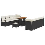 Set de canapé de jardin 11 pièces avec coussins noir poly rotin acacia