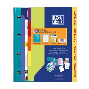 Classeur Oxford Europeanbinder Live & Go A4+ avec recharge et intercalaires - Couverture en plastique polymousse - Couleurs vives aléatoires