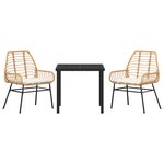 vidaXL Ensemble de salle à manger de jardin 3 pièces avec coussins Marron Poly Rattan