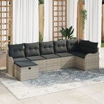 vidaXL Ensemble de canapé de jardin 7 pièces avec coussins Gris clair Poly rotin
