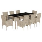 vidaXL Ensemble à manger de jardin avec coussins 9 Pièces rotin et verre