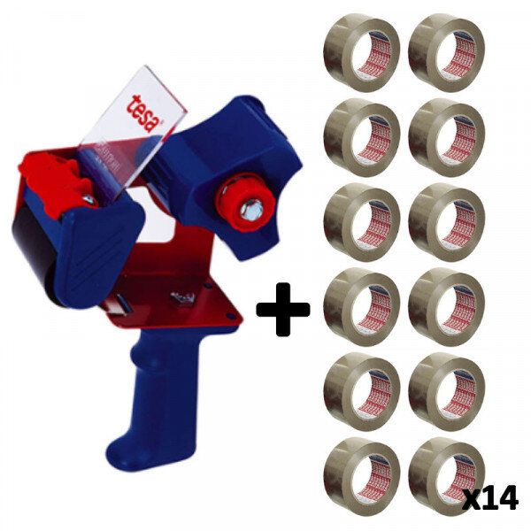 Dévidoir en métal + 14 rouleaux de rubans adhésif tesa basic havane