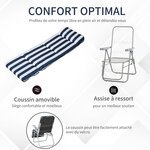 Lot de 2 chaise longue bain de soleil adjustable pliable transat lit de jardin en acier bleu + blanc