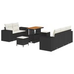 Ensemble de Canapé de Jardin 8 Pièces avec Coussins Noir Rattan Acacia