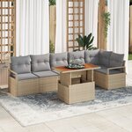 Ensemble de Canapés de Jardin 7 Pièces avec Coussins Beige Poly Rotin