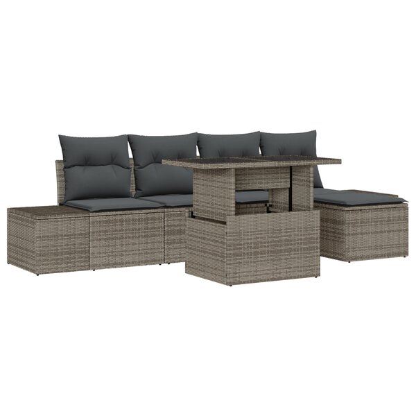 vidaXL Ensemble de salon de jardin 6 pièces avec coussins Gris en poly rattan