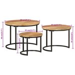 vidaXL Tables gigognes 3 Pièces bois de manguier massif brut