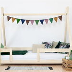 Lit Tipi enfant avec barrière bois massif naturel vernis 80 x 180 cm