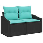 vidaXL Canapé de jardin 6 pièces avec coussins en poly rotin noir