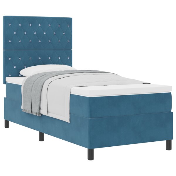 Box Spring VidaXL avec Matelas Bleu Foncé 100x200 cm Velours