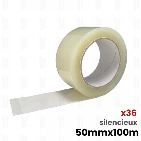 36 rouleaux adhésifs Transparent SILENCIEUX (28µ) 50mm x 100m