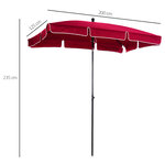 Parasol rectangulaire inclinable alu acier polyester haute densité diamètre 2 m rouge