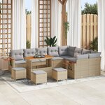 Ensemble de canapé de jardin de 13 pièces avec coussins Beige Poly Rattan Acacia