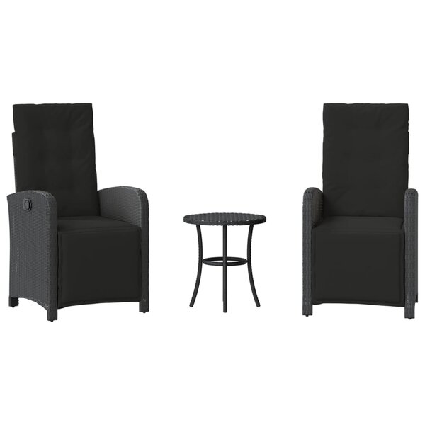 vidaXL Ensemble de bistro 3 Pièces avec coussins noir résine tressée