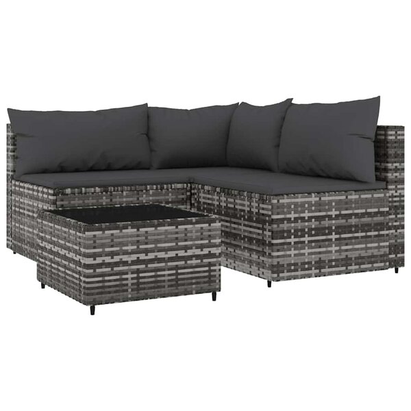 vidaXL Salon de jardin 4 Pièces avec coussins Gris Résine tressée