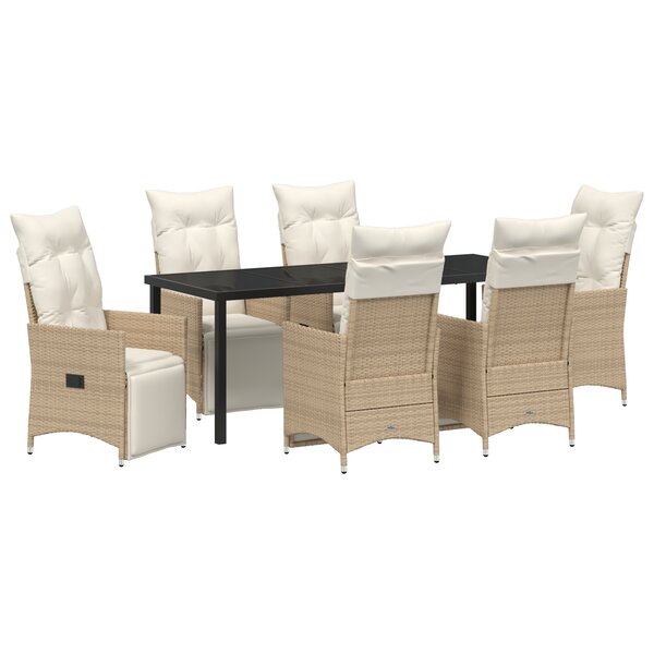 vidaXL Ensemble de salle à manger de jardin 7 pièces avec coussins beige en poly rattan