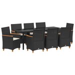 vidaXL Set de salle à manger de jardin 9 pièces avec coussins en rattan noir
