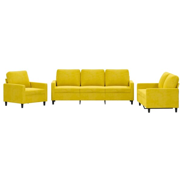 vidaXL Ensemble de canapés 3 Pièces avec coussins Jaune Velours