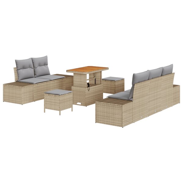 Set de canapé de jardin 8 pièces vidaXL avec coussins beige poly rotin acacia