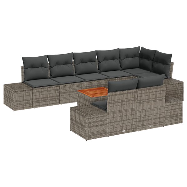 vidaXL Ensemble de 9 pièces de canapés de jardin avec coussins gris en rattan poly et acacia
