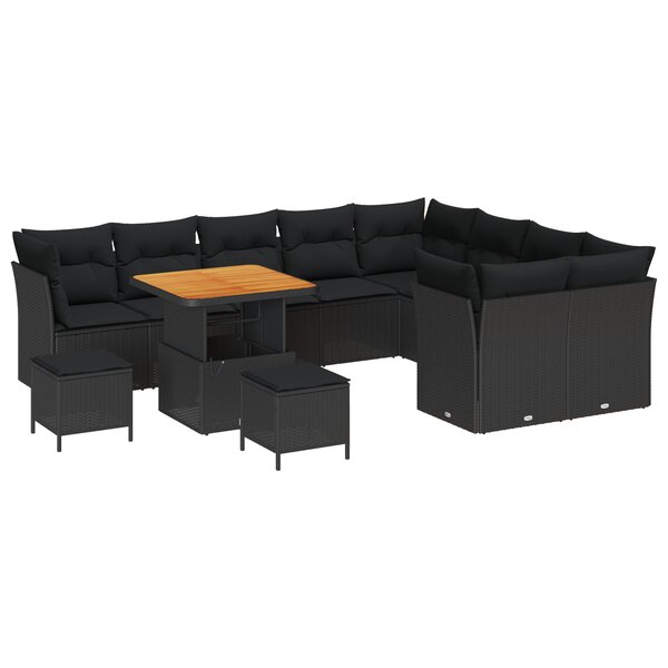Ensemble de canapé de jardin vidaXL 12 pièces avec coussins noir rattan synthétique acacia