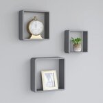 vidaXL Étagères murales sous forme de cube 3 Pièces Gris MDF