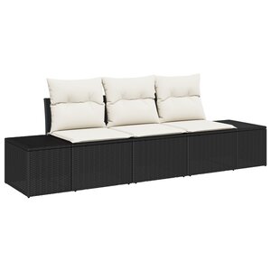 vidaXL Ensemble de Canapés de Jardin 3 Pièces avec Coussins Noir Poly Rotin